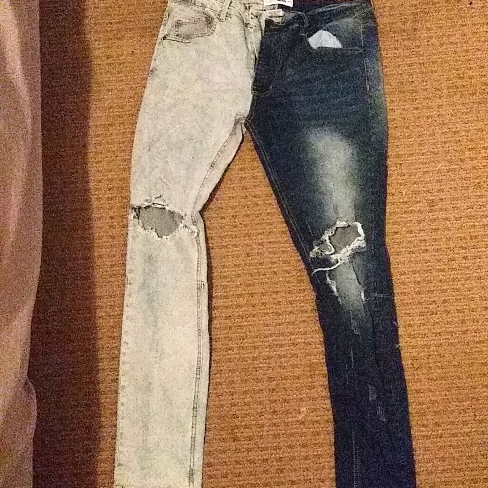 men distressed contrast skinny blue jeans - Picture 1 of 1